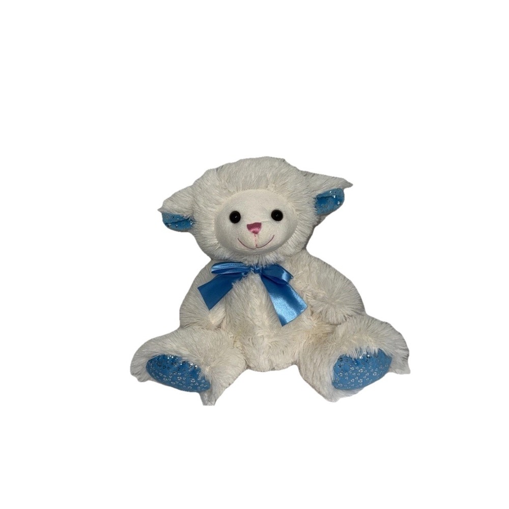 Hug Fun Bear Big Feet Animal Plush White & Blue 10" Baby Companion Soft & Cuddly